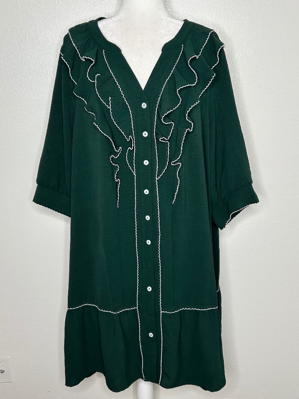 Bloomchick Womens Green Ruffled Button-Up Shift Dress Plus Size 22/24 EUC